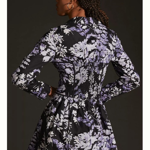 By Anthropologie Purple and Black Floral Corset Shirt Dress - Picture 3 of 10